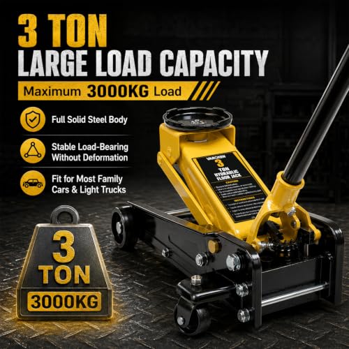 3 Ton Low Profile Hydraulic Floor Jack, Single Piston Heavy Duty Steel Car Jack, 6000LBS, Lift Range 5.3" to 18.5", for Sedan, SUV, MPV and Standard Pickup, Garage Tire Repair - size: 3T