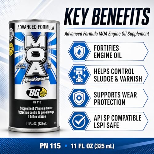 BG Advanced Formula MOA PN 115 Motor Oil Additive, Engine Oil Supplement, 11 fl oz Can with Keychain, Pack of 1