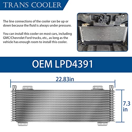 Transmission Cooler 40,000 GVW Trans Cooler Low Pressure Drop LPD47391 with Mounting Hardware 47391 Silver - color: silver