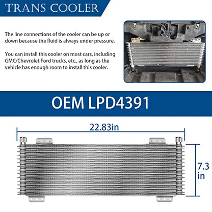 Transmission Cooler 40,000 GVW Trans Cooler Low Pressure Drop LPD47391 with Mounting Hardware 47391 Silver - color: silver
