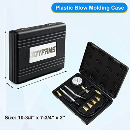JoyFans 0-300 PSI Compression Tester Automotive Tool, Petrol Gas Engine Cylinder Pressure Test Kit with Gauge Adapter M10 M12 M14 M18 for Small Engine Cars Motorcycles Trucks SUVs Black