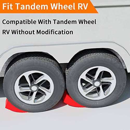 OULEME RV Leveling Blocks, Camper Leveler System 2 Packs for Dual Axle Tandem Wheel Travel Trailer, Include 2 Curved Leveler Ramp, 2 Chock, 2 Rubber Mat, 1 T Bubble Level, 1 Carry Bag - color: Red, size: M (13*6*4.3 inches)