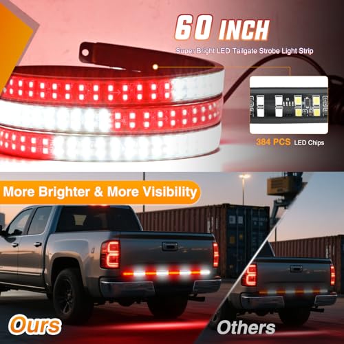Nilight 60 Inch Emergency Strobe Light Strips with Controller Red White - color: 60" Tailgate Strobe w/ Controller Red/White