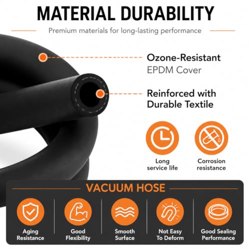 36''(1FT) 27232 11/32 Vacuum Hose with Clamps, (85 PSI) EPDM Vacuum Line, 2 - size: 36''(1FT)