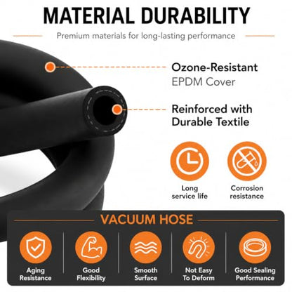 36''(1FT) 27232 11/32 Vacuum Hose with Clamps, (85 PSI) EPDM Vacuum Line, 2 - size: 36''(1FT)
