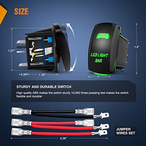 Nilight - NI-RS05 LED Light Bar Rocker Switch 5Pin Laser On/Off LED Light 20A/12V 10A/24V Switch Jumper Wires Set for Jeep Boat Trucks,2 Years Warranty - color: Green, size: LED LIGHT BAR