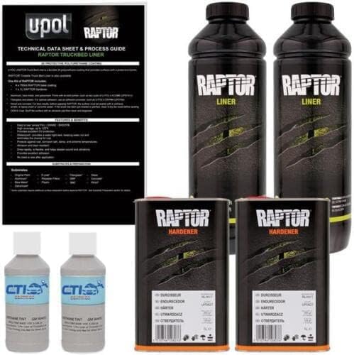 Raptor Truck Bed Liner Kit with Colored Light Gray #36375 Tint and Spray Gun - 2 Liters - Protective Spray On Paint for Coating Trucks, Tailgates, Vehicle Undercoating - Tintable Bedliner Formula
