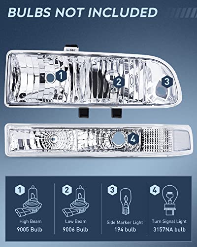 Nilight Headlight Assembly for 1998 1999 2000 2001 2002 2003 2004 2005 Chevy Blazer Headlights 1998-2004 Chevrolet S10 Pickup Replacement Headlamp Housing Bumper Lights - color: Chrome Housing+ Clear Reflector