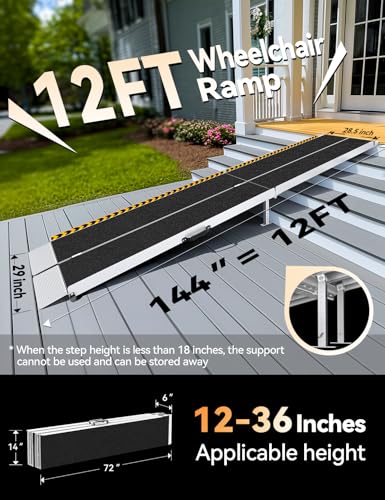 FACHNUO 12FT Wheelchair Ramp with Support Legs, Adaptive Rotatable Tailgat - size: 12FT(Using height 12-36'')