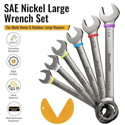 GRENPRO 15/16"-1-1/4" Large SAE Wrench Set, Combination Open End Tool Sets - style: SAE Nickel Wrench Set Large