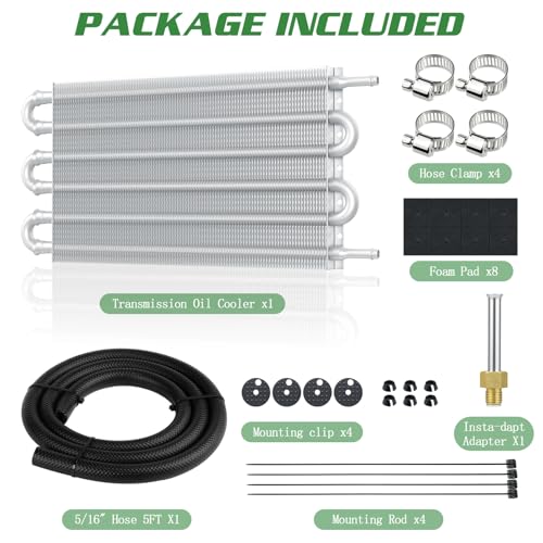 Universal 5/16" Transmission Oil Cooler Kit, Aluminium alloy 6 Pass Tube and Fin Oil Cooler Kit with Hose Mounting Kit, Silver - color: Silver, size: 6 Pass