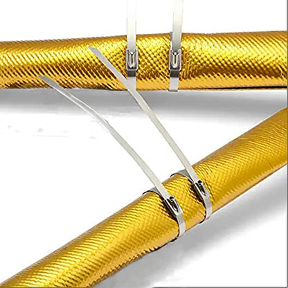 Heat Shroud Sleeving Exhaust Heat Shield Fuel line Wire Heat Sleeve Golden Hose Heat wrap for Ultimate Hi-Temp Protection with 10PCS Metal Zip Ties (3/4''I.D. x 10FT) - color: gold, size: 3/4''I.D.