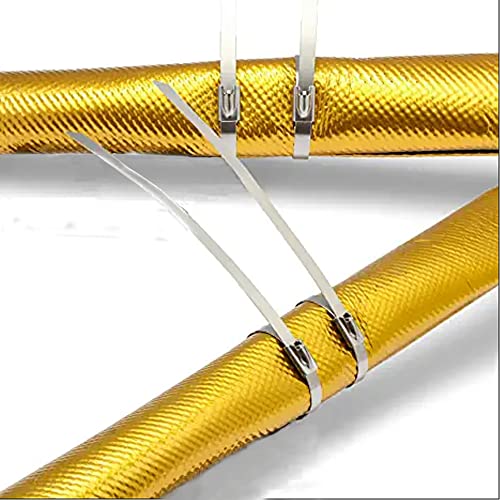 Heat Shroud Sleeving Exhaust Heat Shield Fuel line Wire Heat Sleeve Golden Hose Heat wrap for Ultimate Hi-Temp Protection with 10PCS Metal Zip Ties (1/2''I.D. x 10FT) - color: gold, size: 1/2''I.D.