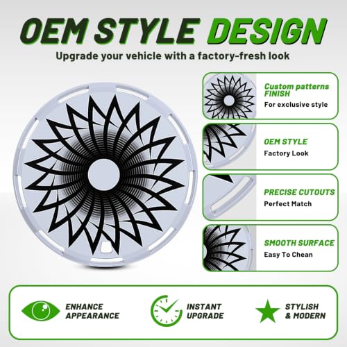 15" Universal Full-Size Hubcaps, 15 Inch Steel Wheels-White-Flower Bloom - color: White-Flower Bloom, size: 15 Inch