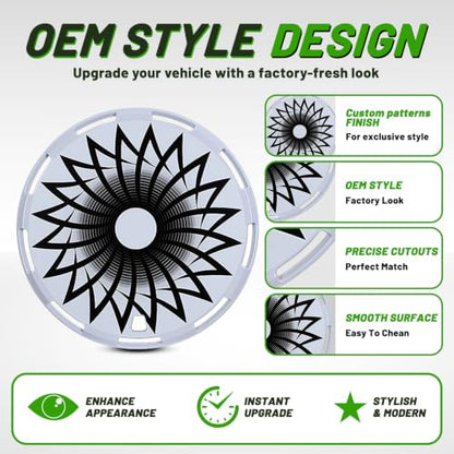 15" Universal Full-Size Hubcaps, 15 Inch Steel Wheels-White-Flower Bloom - color: White-Flower Bloom, size: 15 Inch