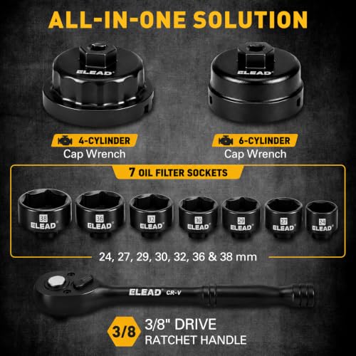 ELEAD 10-Piece Oil Filter Socket Wrench Set, 3/8" Drive Metric Cap Oil Filter Removal Tool, Low Profile Filters Socket Set with Ratchet Wrench Handle, Oil-change Kit Compatible with Toyota BMW Honda - style: Multi-Size Set