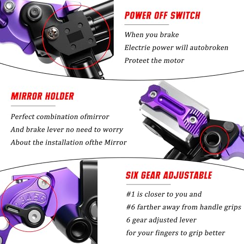 7/8" 22mm Motorcycle Brake Lever Handlebar Master Cylinder Clutch Levers Left & Right Set + Hand Grips + Handlebar Ends Set for Honda Kawasaki Suzuki Yamaha (Purple) - color: Purple