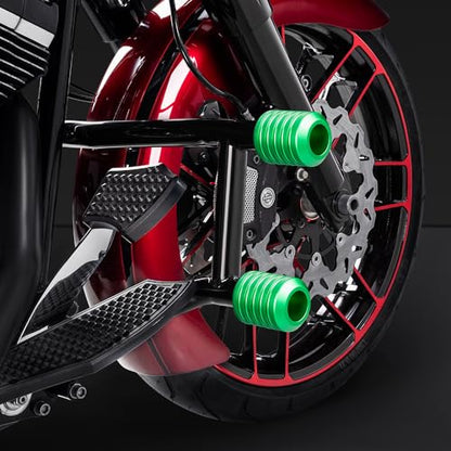 Advanblack Protek Two Step Highway Peg Crash Bar with CNC Slider Fit for 2014-2025 Harley Touring Road Glide Street Glide Electra Glide – Engine Guard Performance Upgrade (Green CNC) - color: Green CNC