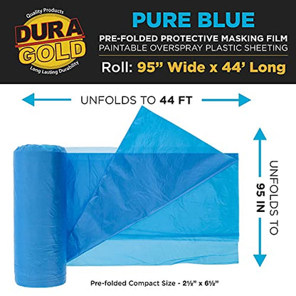 Dura-Gold 95" x 44' Pure Blue Pre-Folded Masking Film - Painters Plastic - size: 95-inch