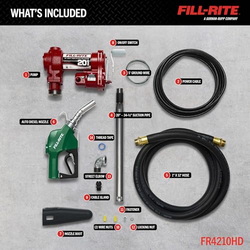 Fill-Rite FR4210HD 12V 20 GPM Fuel Transfer Pump with Discharge Hose & Automatic Nozzle, Green | Gasoline, Diesel, Kerosene, Ethanol & Methanol Blends & Biodiesel - style: Auto Nozzle (Standard Green)