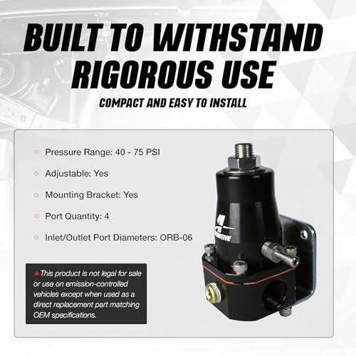 Aeromotive 13136 EFI Fuel Pressure Regulator, Adjustable, 40-75 PSI, 2x -6 Inlet and -6 Return, Black Anodized