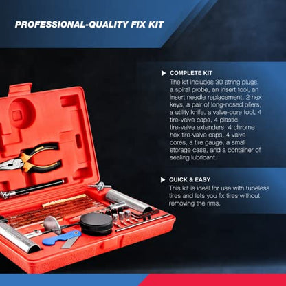 TOOLUXE 50003L Universal Heavy Duty Tire Repair Kit | 57 Piece Value Pack | Fix Punctures and Plug Flats | Ideal for Cars, Trucks, Motorcycle, ATV, Jeeps, Off Road Vehicles, RV, Tractors … - size: 57 Piece Repair Kit