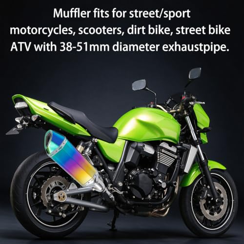 Universal Slip-On Motorcycle Exhaust Muffler, 38-51mm for Dirt Bike ATV (Rainbow Multi-Color Aluminum)
