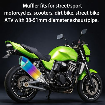 Universal Slip-On Motorcycle Exhaust Muffler, 38-51mm for Dirt Bike ATV (Rainbow Multi-Color Aluminum)