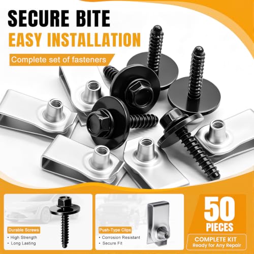 weideer 50PCS M4.2-1.41 Universal Fender Liner Bolt Screw U Nuts Kit,Engine Splash Shield Hex Head Screw U Clips,Automotive Body Screws Clips - color: SV-M4.2 U Clips+Bolts