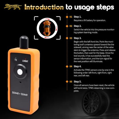 Oktiger 2IN1 TPMS Relearn Tool for GM and Ford Series Vehicles, Fit for Chevy GMC Buick Cadillac Ford Lincoln Mazda 2004-2022, EL-50448 & EL-50449 Tire Sensor Activation Reset, 9V Battery(Not include) - size: GM&Ford Series
