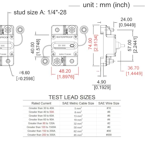 E9 50 Amp Marine Circuit Breaker Switchable 12V-72V UL - color: Surface Mount, size: 50A
