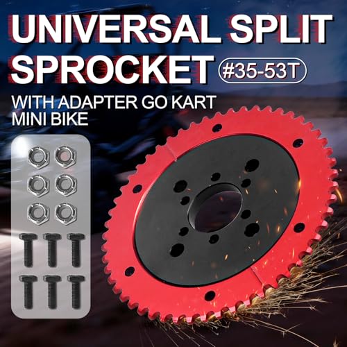 Universal 35 Chain 53T Split Sprocket with Adapter for Predator 212cc 196cc 79cc Go Kart Mini Bike CT200U-EX CT200U BT200X CT100U MB200 MBX11 Motorcycle Black - size: 53 tooth, style: Black
