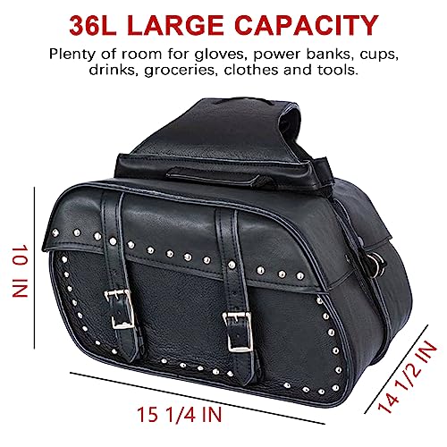 Dream Apparel Naked Cowhide Leather Motorcycle Saddle Bags Studded Throw Over Saddlebags, Motorcycle Side Bags for Honda Shadow Sportster Softail Dyna V-star (Black) - color: Black 36L Studded