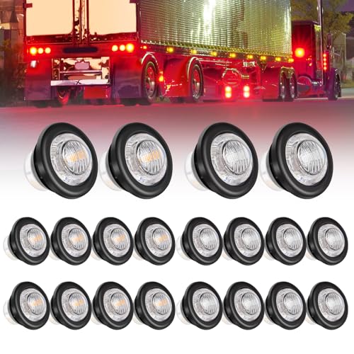 20PCS 3/4" Strobe Flash+Steady Marker Lights Dual Function LED Trailer Side Clearance Tail Round 12V Brake Stop Turn Signal Warning Lamps for Trailer Truck Bus ATV UTV Van RV (Red+Amber) - color: Amber&Red