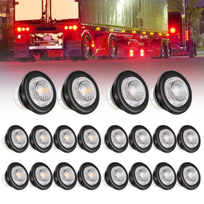 20PCS 3/4" Strobe Flash+Steady Marker Lights Dual Function LED Trailer Side Clearance Tail Round 12V Brake Stop Turn Signal Warning Lamps for Trailer Truck Bus ATV UTV Van RV (Red+Amber) - color: Amber&Red