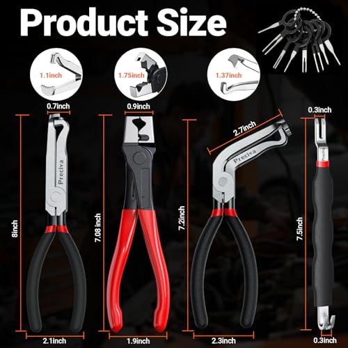 Preciva 5 Pcs Automotive Electrical Connector Disconnect Tool Kit,Wire Harness Release Pliers, Depin Tool & Hose Clamp Pliers Electric Plug Pliers for Cars, Automotive Wire Locking Push Tab - color: Black+red