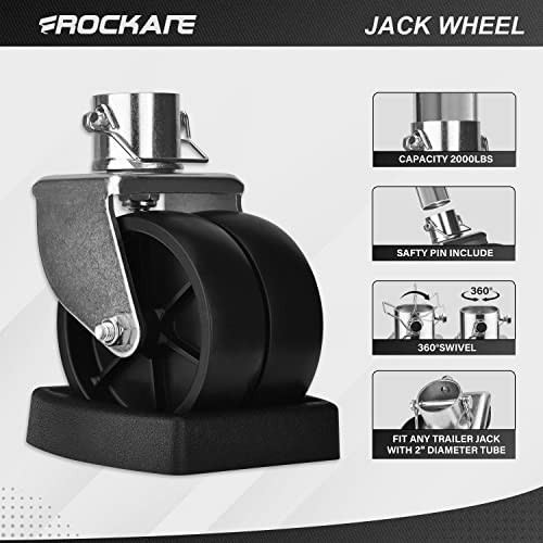 Rockane Dual 6'' Trailer Jack Swivel Caster Wheel Replacement with Rubber Wheel Chock，2000LBs Capacity with Pin for Boat Hitch Camper for Soft Ground Roll - Perfect Matching Jack Wheel Dock - size: 2000LBs Black with Chock