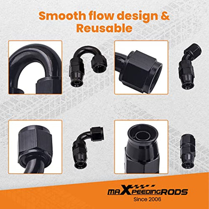 maXpeedingrods 8AN 20FT Fuel Line Kit, 1/2 Braided Fuel Line, Steel AN8 Fittings E85 PTFE Hose Transmission Oil Cooler Line, Coolant Fluid Hose + 10 Pcs 8AN Fittings - size: 8AN
