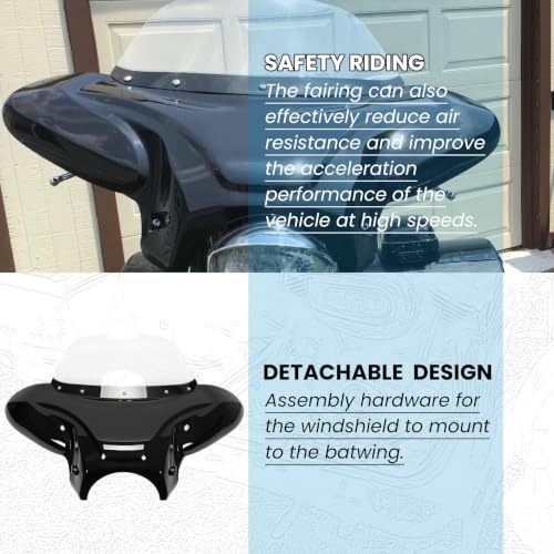 ECOTRIC Universal Motorcycle Cruiser Front Outer Fairing Batwing w/Clear