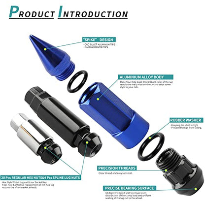 M14X1.5 Spikes Lug Nuts 24PCS - color: Blue
