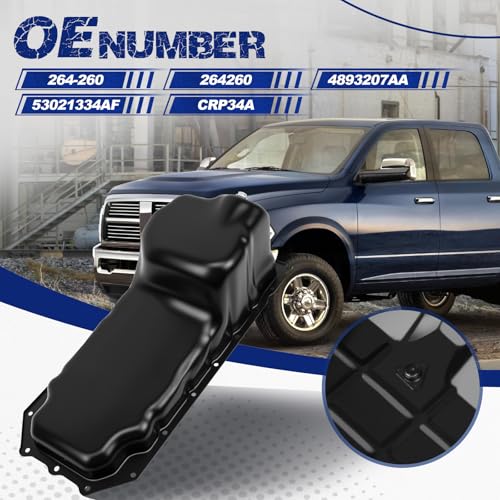 Transmission Oil Pan with Drain Plug, Fit for Dodge Ram 1500/2500 2003-2010, Fit for Dodge Ram 3500 2003-2009, Ram 1500/2500/3500 2011-2018, V8 5.7L, OE 264260, 4893207AA, 53021334AF, CRP34A - size: 264-260