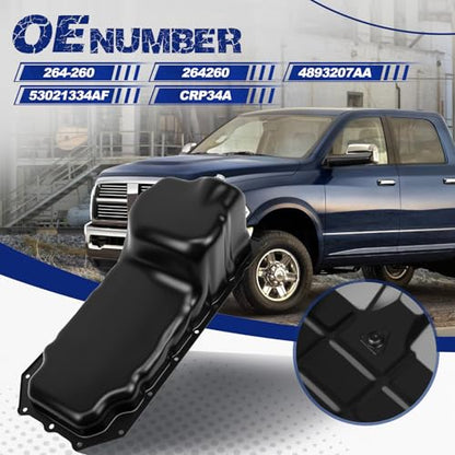 Transmission Oil Pan with Drain Plug, Fit for Dodge Ram 1500/2500 2003-2010, Fit for Dodge Ram 3500 2003-2009, Ram 1500/2500/3500 2011-2018, V8 5.7L, OE 264260, 4893207AA, 53021334AF, CRP34A - size: 264-260