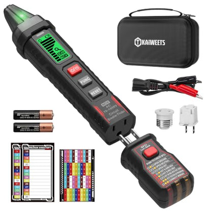 KAIWEETS Circuit Breaker Finder with LCD Display, GFCI Outlet Tester, AC 90-130V Electrical Circuit Tracer Tool with NCV Tset & Flashlight, Includes Carrying Case with Adapter, Alligator Clips -KT303P - size: KT303P(with adapters)