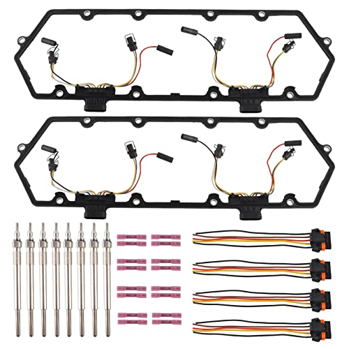 Injector Glow Plug Harnesses + Valve Cover Gaskets + Glow Plugs Kit Compatible with 94-97 7.3L Ford F250 E350 Powerstroke Diesel Replace F4TZ12A342BA F4TZ-9D930-K F4TZ-6584-A 615-202 - color: For 94-97 7.3L Ford, size: Harnesses+Gaskets+Glow Plug