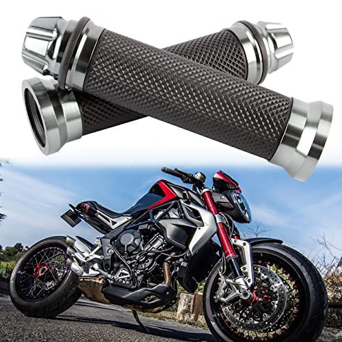 Universal 7/8" 22mm Motorcycle Handlebar Grips - Gel Rubber Compatible with Chopper, Cruiser, Street, Dirt Bike - color: Titanium