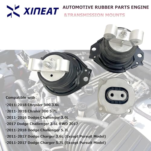 68277081AA 4578061AC Front Engine Motor and Transmission Mount Set 3pcs Compatible with 2011-2017 Chrysler 300C V6 V8,2012-2018 Dodge Challenger RWD ,2011-2018 Dodge Charger 3.6L 5.7L - size: 2011-2017 Chrysler 300C