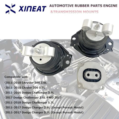 68277081AA 4578061AC Front Engine Motor and Transmission Mount Set 3pcs Compatible with 2011-2017 Chrysler 300C V6 V8,2012-2018 Dodge Challenger RWD ,2011-2018 Dodge Charger 3.6L 5.7L - size: 2011-2017 Chrysler 300C