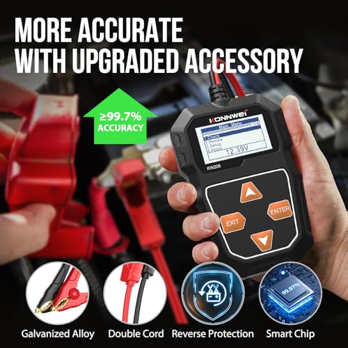 KONNWEI KW208 12V Car Battery Tester, Battery Load Tester Automotive 12V Alternator Starter Tester Digital Auto Battery Analyzer Charging Cranking System Tester for Car Truck Marine Motorcycle Boat