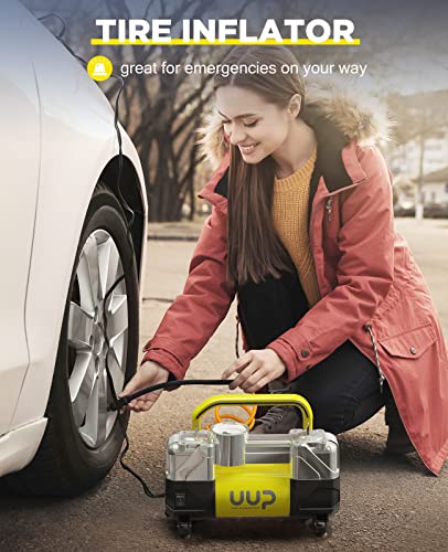 UUP Portable 12V Air Compressor, 150 PSI Tire Inflator with Dual Cylinders - color: Yellow