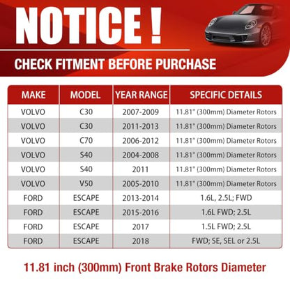 HUSCH Ceramic Brake Pads and Drilled and Slotted Brake Rotors Fit for Volvo - size: Drilled&Slotted-34364+D1044